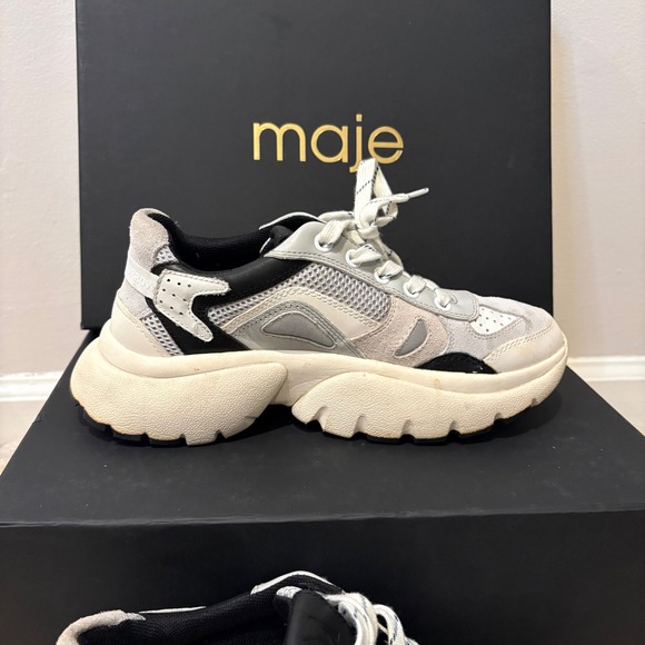 Maje Sneakers | eBay Maje Chunky Platform Sneakers Womens 36 Gray White Black‎ Lace Up Streetwear